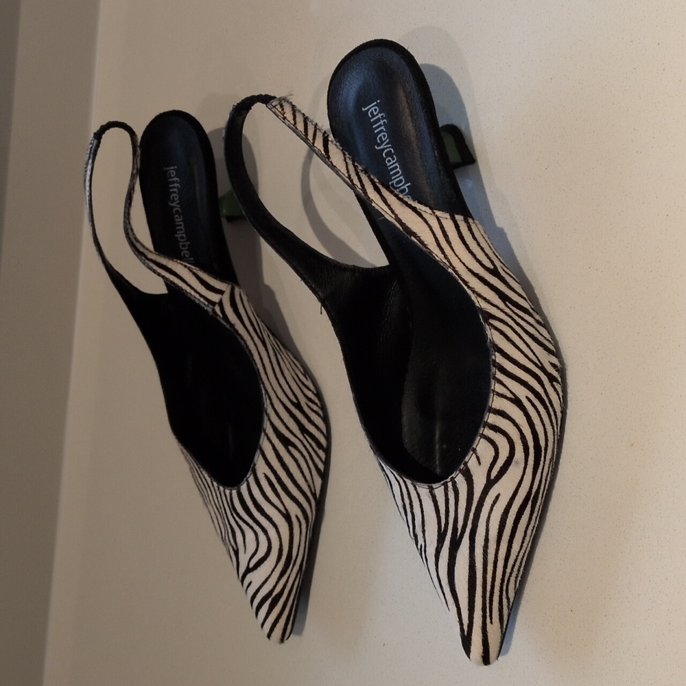 Jeffrey Campbell Amulet Zebra Print Green Kitten Heel 38